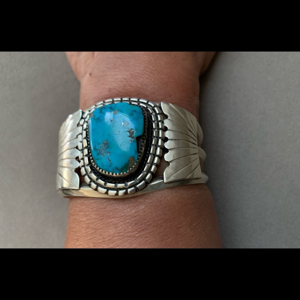 Native American Turquoise Silver Cuff Bracelet